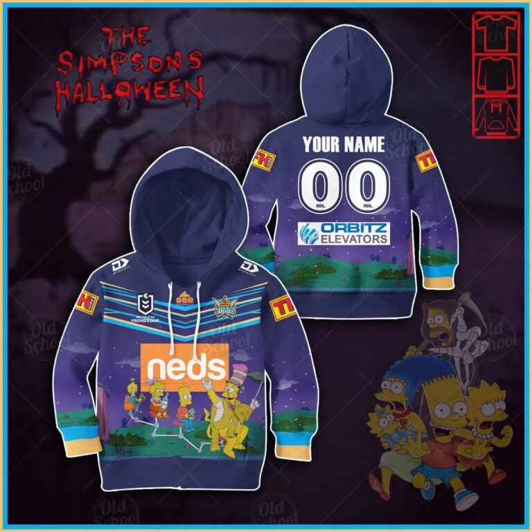 NRL Gold Coast Titans Custom Name Number x The Simpsons Halloween 2020 Kids Pullover Hoodie