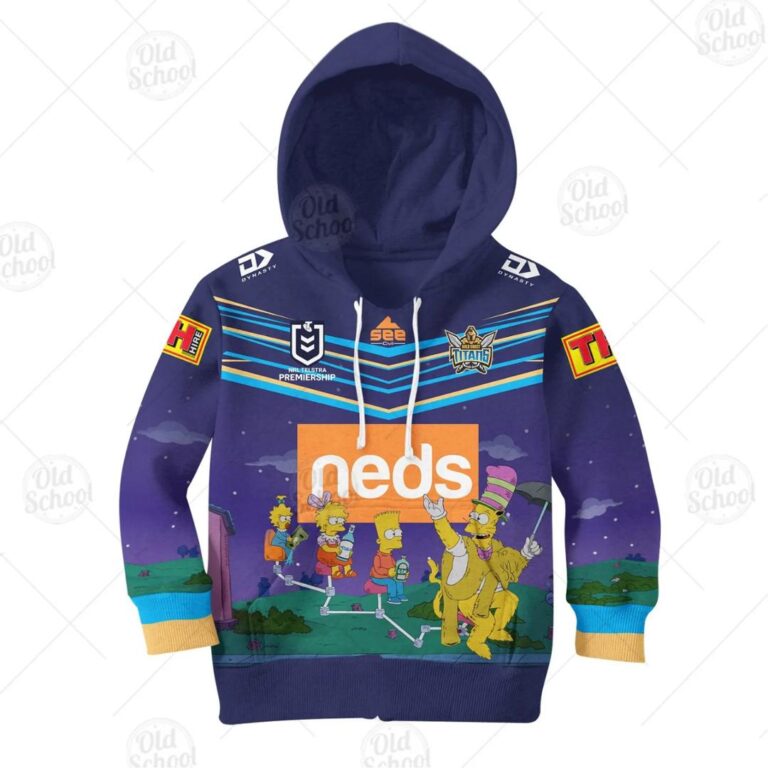 NRL Gold Coast Titans Custom Name Number x The Simpsons Halloween 2020 Kids Pullover Hoodie