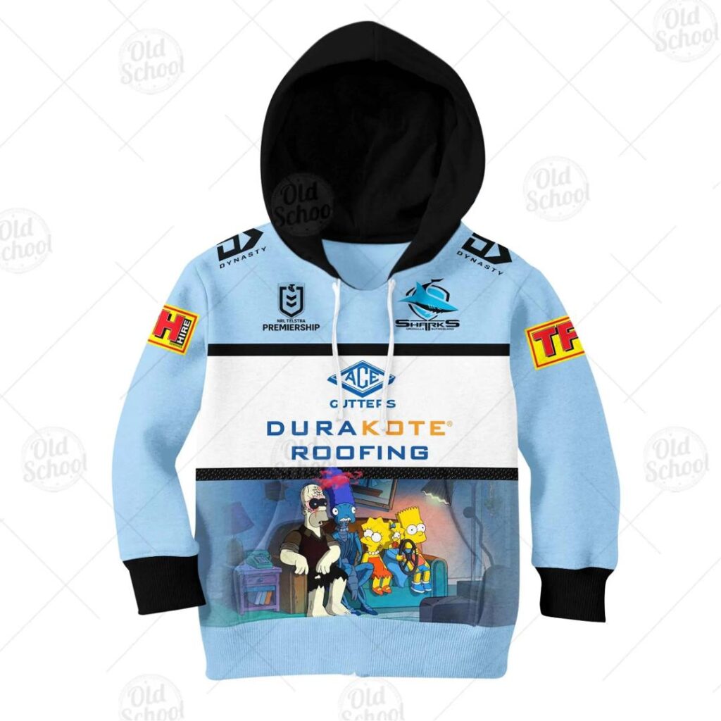 NRL Cronulla-Sutherland Sharks Custom Name Number x The Simpsons 2020 Halloween Jersey Kids Pullover Hoodie