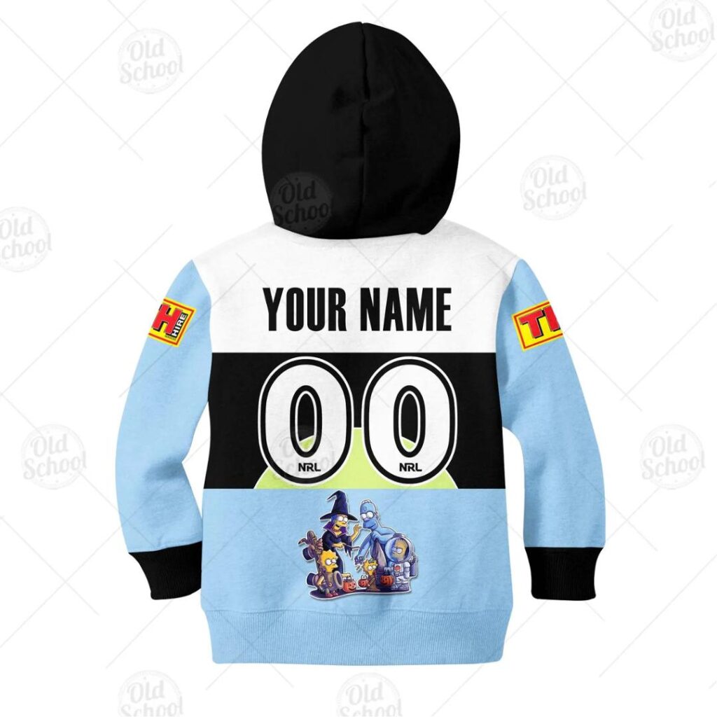 NRL Cronulla-Sutherland Sharks Custom Name Number x The Simpsons 2020 Halloween Jersey Kids Pullover Hoodie