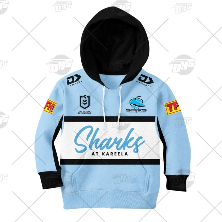 NRL Cronulla-Sutherland Sharks Custom Name Number 2021 Home Jersey Kids Pullover Hoodie