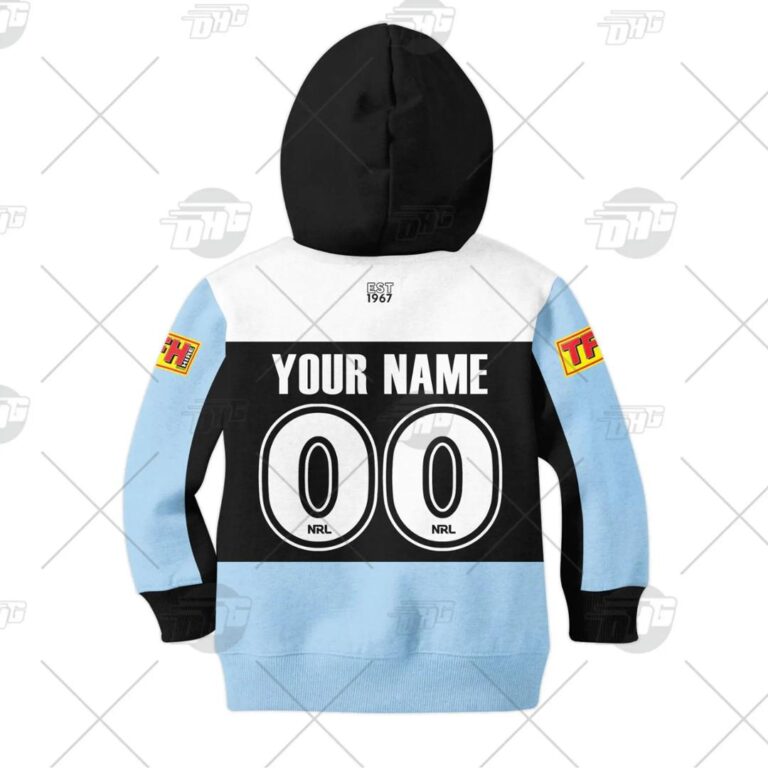 NRL Cronulla-Sutherland Sharks Custom Name Number 2021 Home Jersey Kids Pullover Hoodie