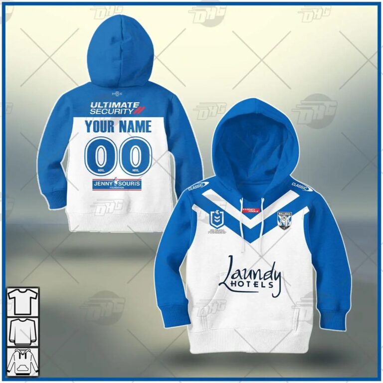 NRL Canterbury-Bankstown Bulldogs Custom Name Numbers 2021 Home Jersey Kids Pullover Hoodie