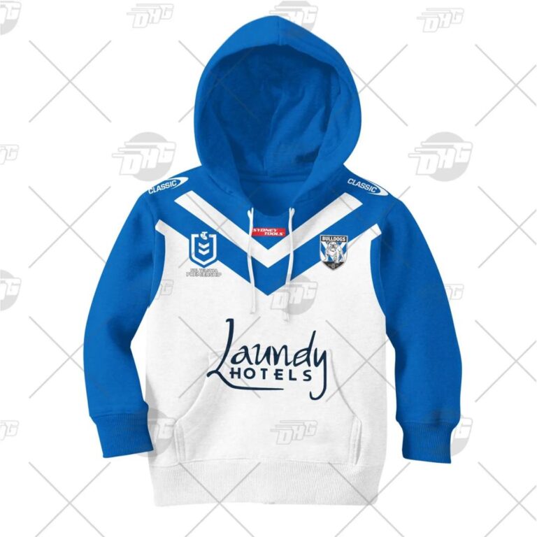 NRL Canterbury-Bankstown Bulldogs Custom Name Numbers 2021 Home Jersey Kids Pullover Hoodie