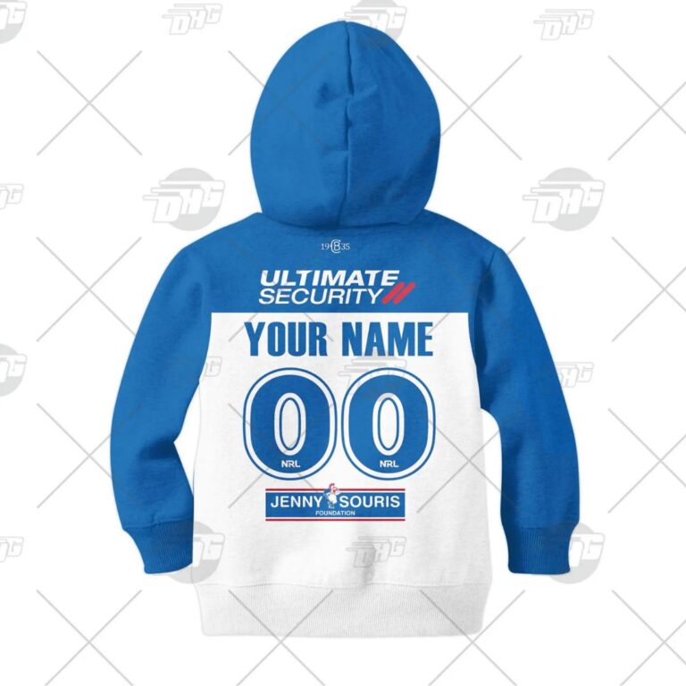 NRL Canterbury-Bankstown Bulldogs Custom Name Numbers 2021 Home Jersey Kids Pullover Hoodie