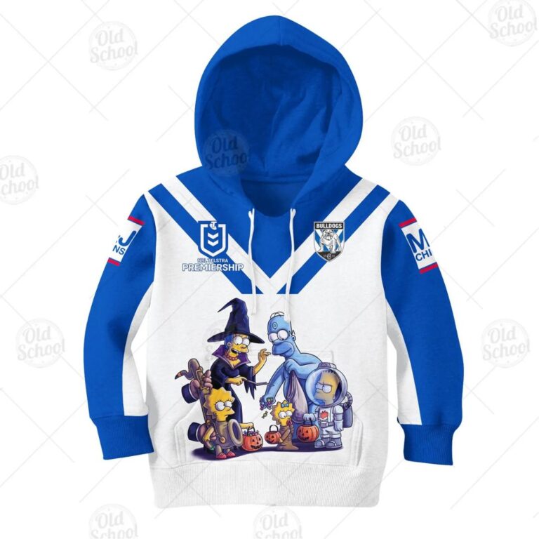 NRL Canterbury-Bankstown Bulldogs Custom Name Number x The Simpsons 2020 Halloween Jersey Kids Pullover Hoodie