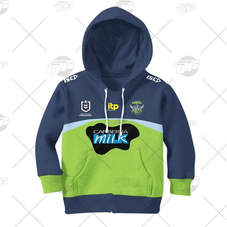 NRL Canberra Raiders Custom Name Number 2021 Home Jersey Kids Pullover Hoodie