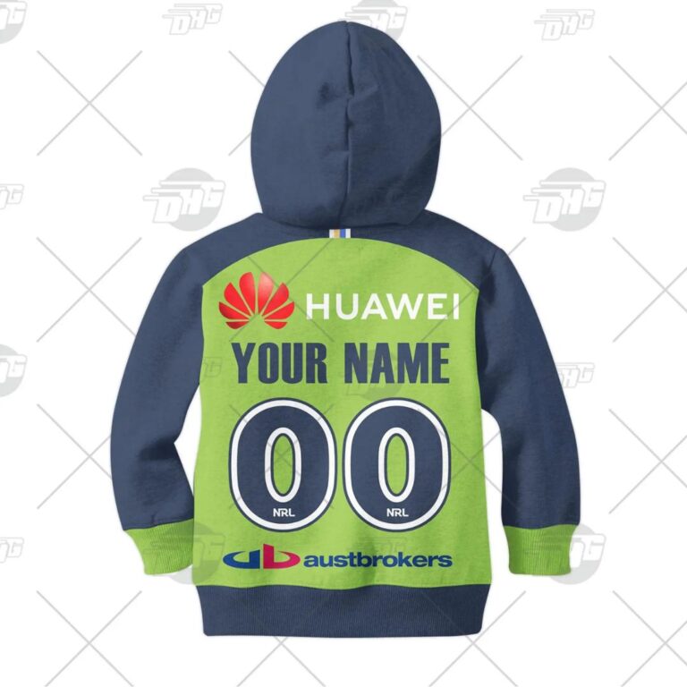 NRL Canberra Raiders Custom Name Number 2021 Home Jersey Kids Pullover Hoodie