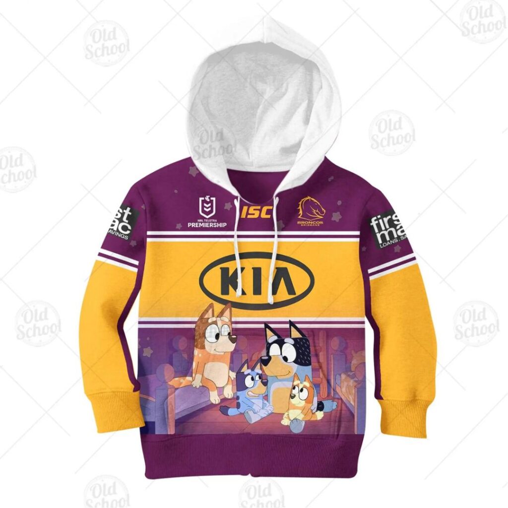 NRL Brisbane Broncos Custom Name Number Bluey Jersey Kids Pullover Hoodie