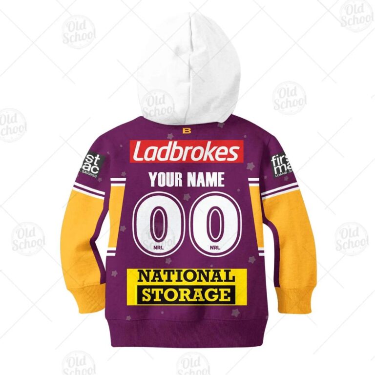 NRL Brisbane Broncos Custom Name Number Bluey Jersey Kids Pullover Hoodie