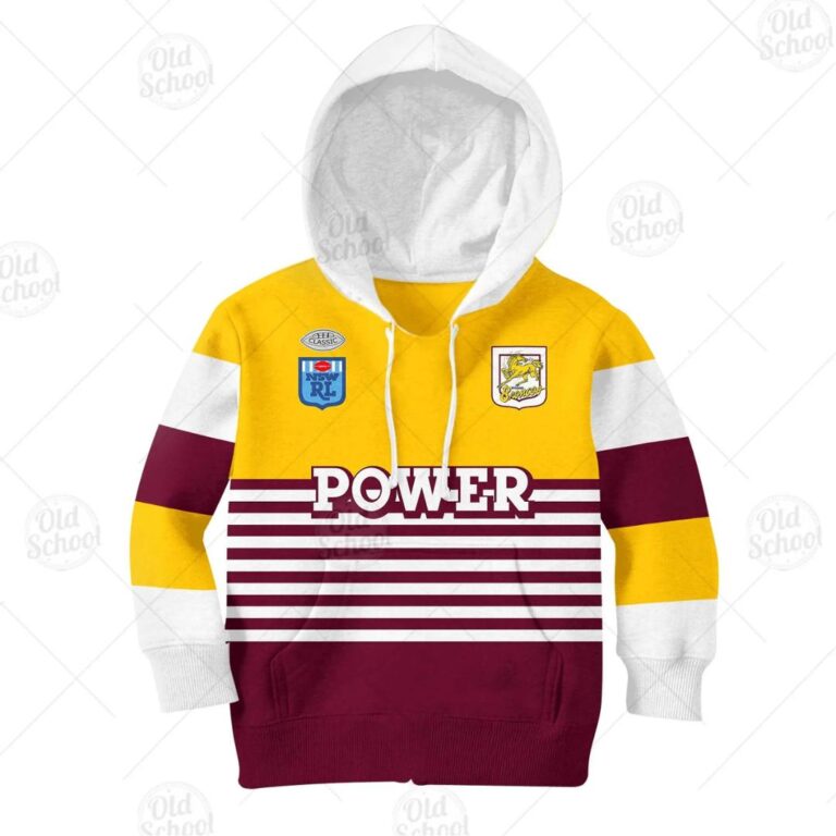 NRL Brisbane Broncos Custom Name Number 1988 NRL Vintage Retro Heritage Kids Pullover Hoodie