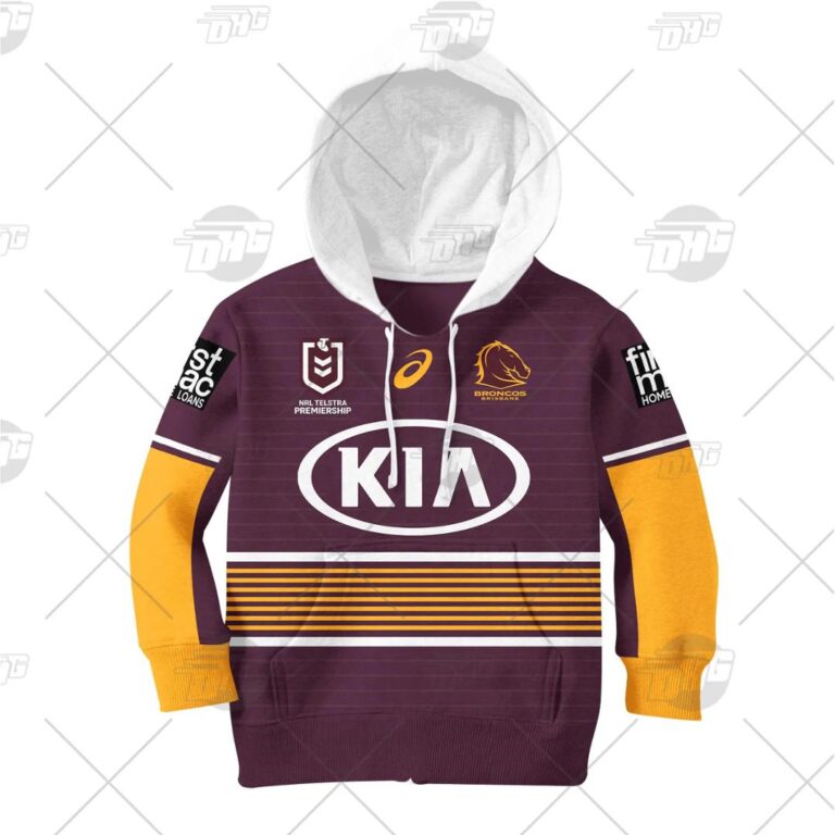 NRL Brisbane Broncos Custom Name Number 2021 Home Jersey Kids Pullover Hoodie