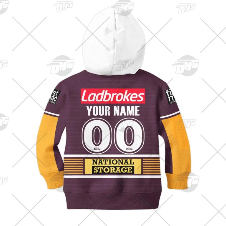NRL Brisbane Broncos Custom Name Number 2021 Home Jersey Kids Pullover Hoodie