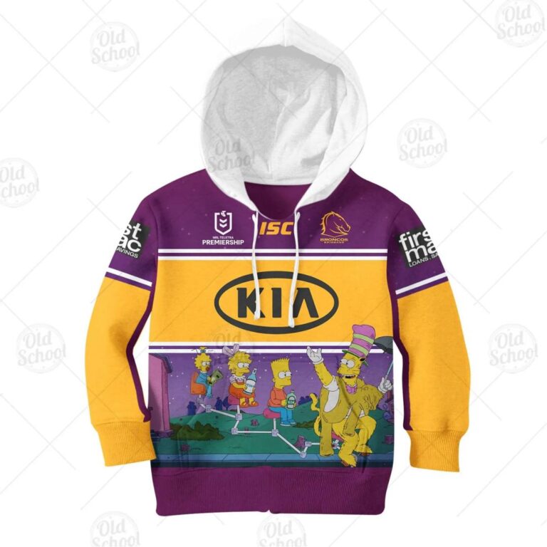 NRL Brisbane Broncos Custom Name Number The Simpsons Halloween Jersey Kids Pullover Hoodie