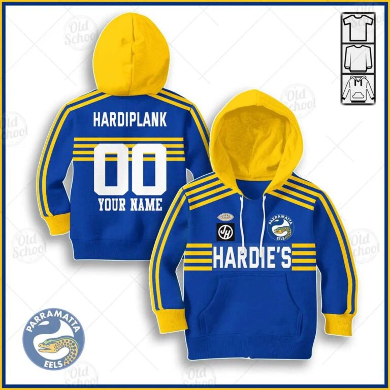 NRL Parramatta Eels Custom Name Number 1982 NRL Vintage Retro Jersey Kids Pullover Hoodie
