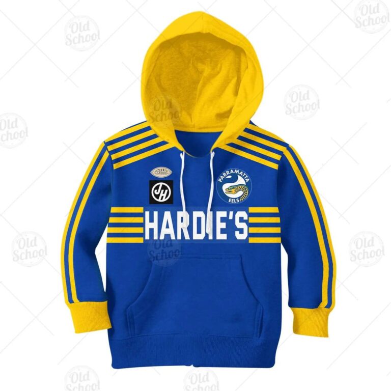 NRL Parramatta Eels Custom Name Number 1982 NRL Vintage Retro Jersey Kids Pullover Hoodie