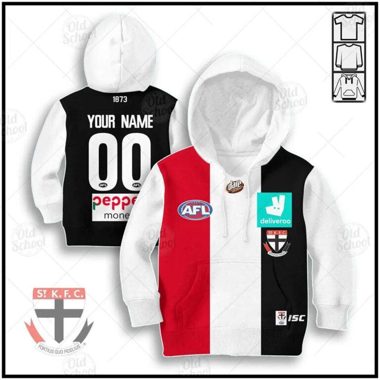 AFL St Kilda Saints Custom Name Number 2020 Home Guernsey Kids Pullover Hoodie