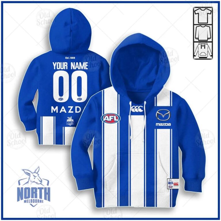 AFL North Melbourne Kangaroos Custom Name Number 2020 Home Guernsey Kids Pullover Hoodie