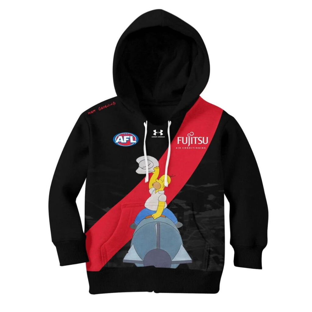 AFL Essendon Bombers Custom Name Number The Simpsons Guernsey Kids Pullover Hoodie