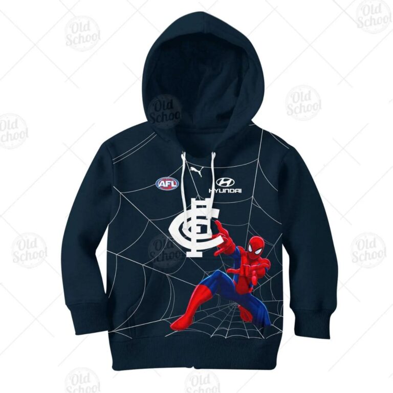 AFL Carlton Blues Custom Name Number 2020 Spiderman Guernsey Kids Pullover Hoodie