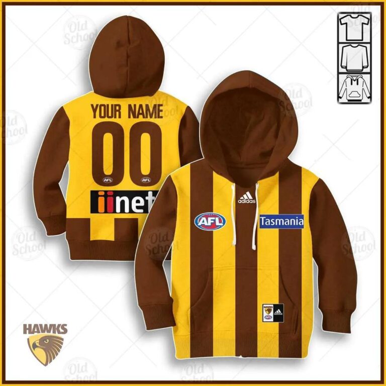 AFL Hawthorn Hawks Custom Name Number 2020 Home Guernsey Kids Pullover Hoodie