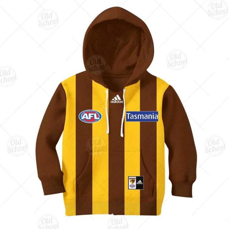 AFL Hawthorn Hawks Custom Name Number 2020 Home Guernsey Kids Pullover Hoodie