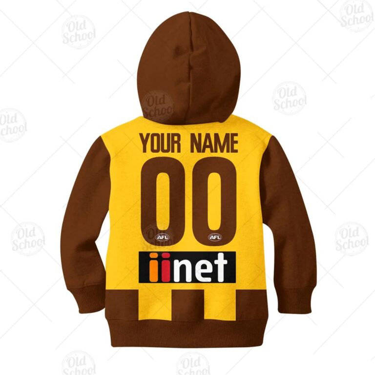 AFL Hawthorn Hawks Custom Name Number 2020 Home Guernsey Kids Pullover Hoodie