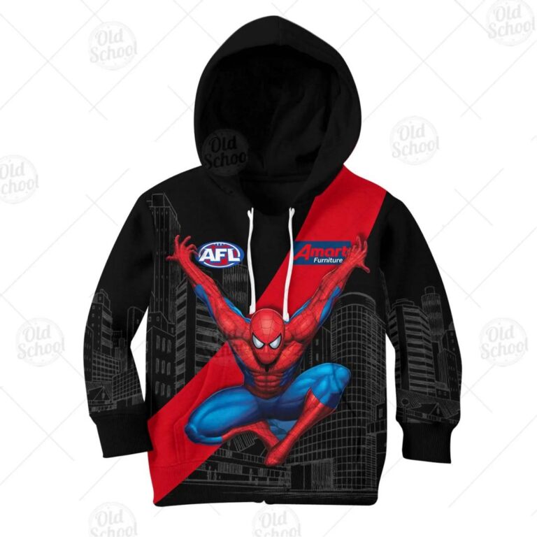 AFL Essendon Bombers Custom Name Number Spiderman 2020 Kids Pullover Hoodie
