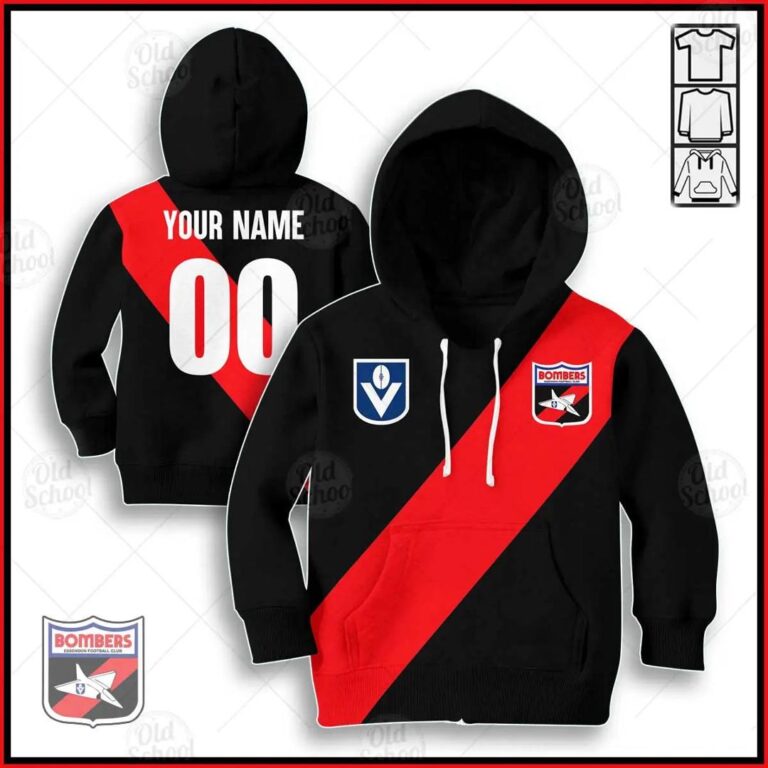 AFL Essendon Bombers Custom Name Number Vintage Retro Kids Pullover Hoodie
