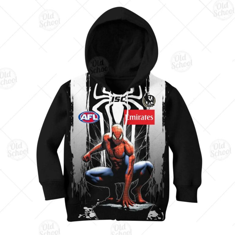 AFL Collingwood Magpies Custom Name Number Spiderman 2020 Kids Pullover Hoodie
