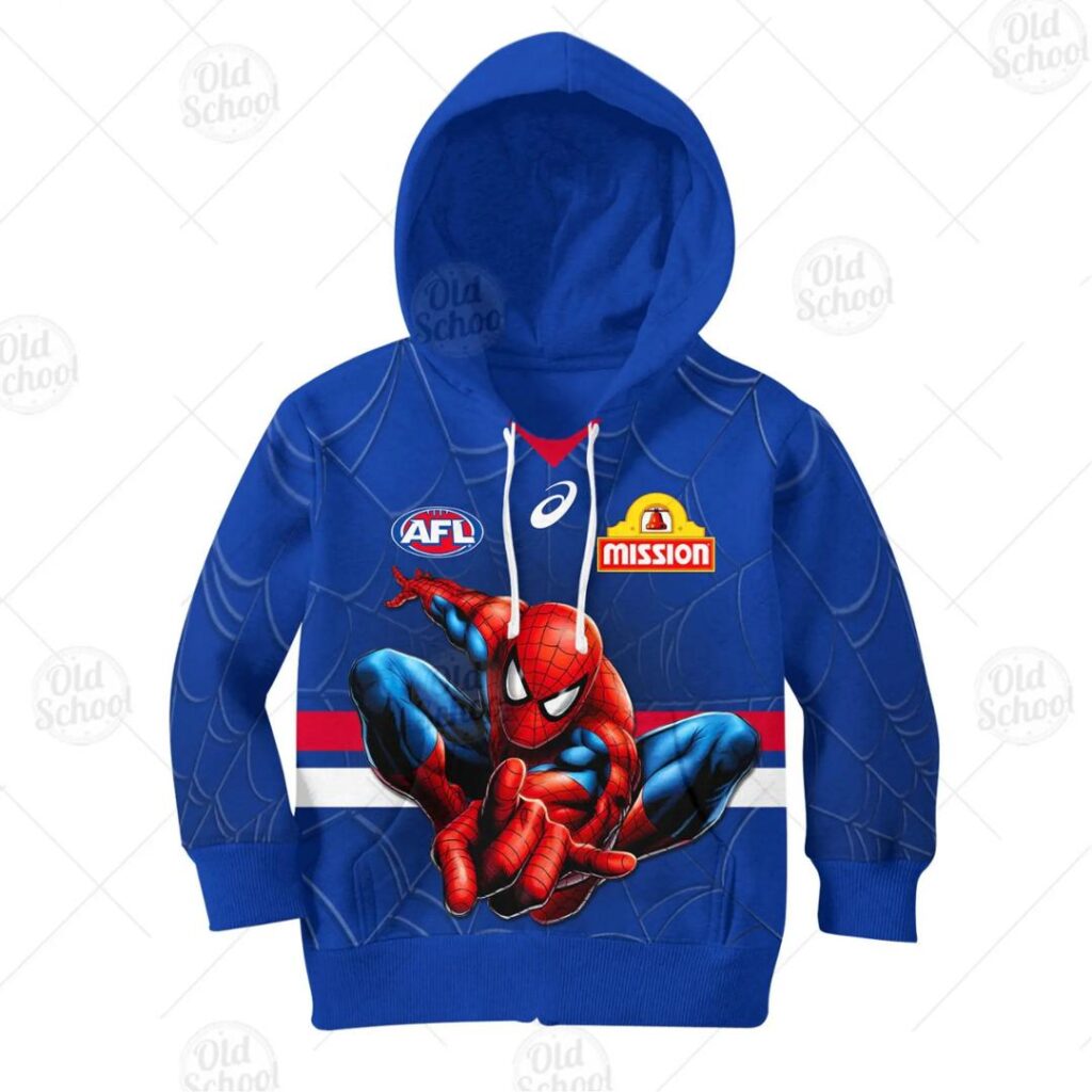 AFL Western Bulldogs Custom Name Number Spiderman 2020 Kids Pullover Hoodie