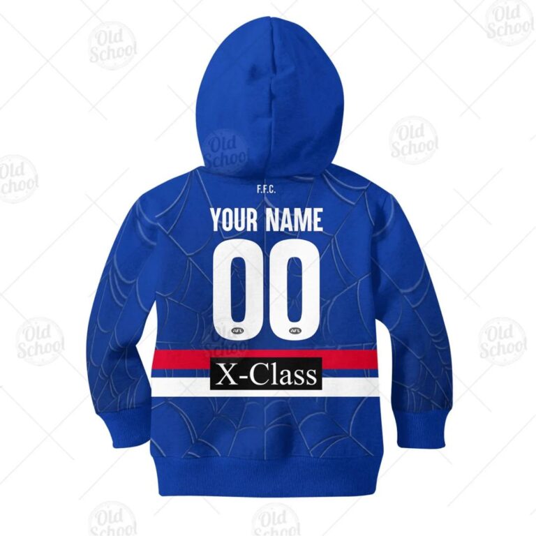 AFL Western Bulldogs Custom Name Number Spiderman 2020 Kids Pullover Hoodie