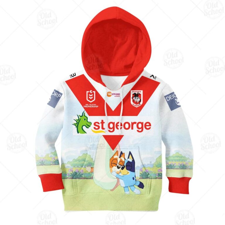 NRL St. George Illawarra Dragons Custom Name Number Bluey Jersey Kids Pullover Hoodie