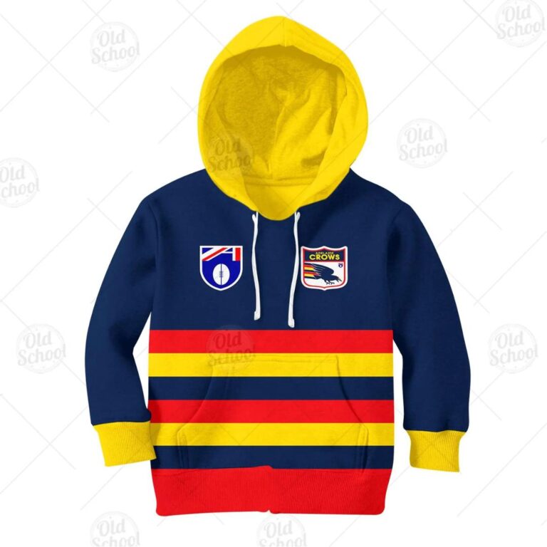 AFL Adelaide Crows Custom Name Number Vintage Retro Guernsey 90s Kids Pullover Hoodie