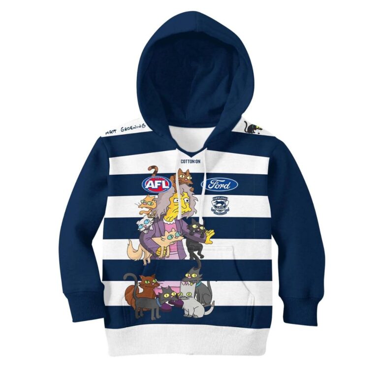 AFL Geelong Cats Custom Name Number The Simpsons Guernsey Kids Pullover Hoodie