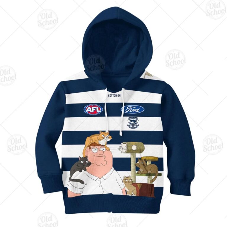 AFL Geelong Cats Custom Name Number Family Guy Guernsey Kids Pullover Hoodie
