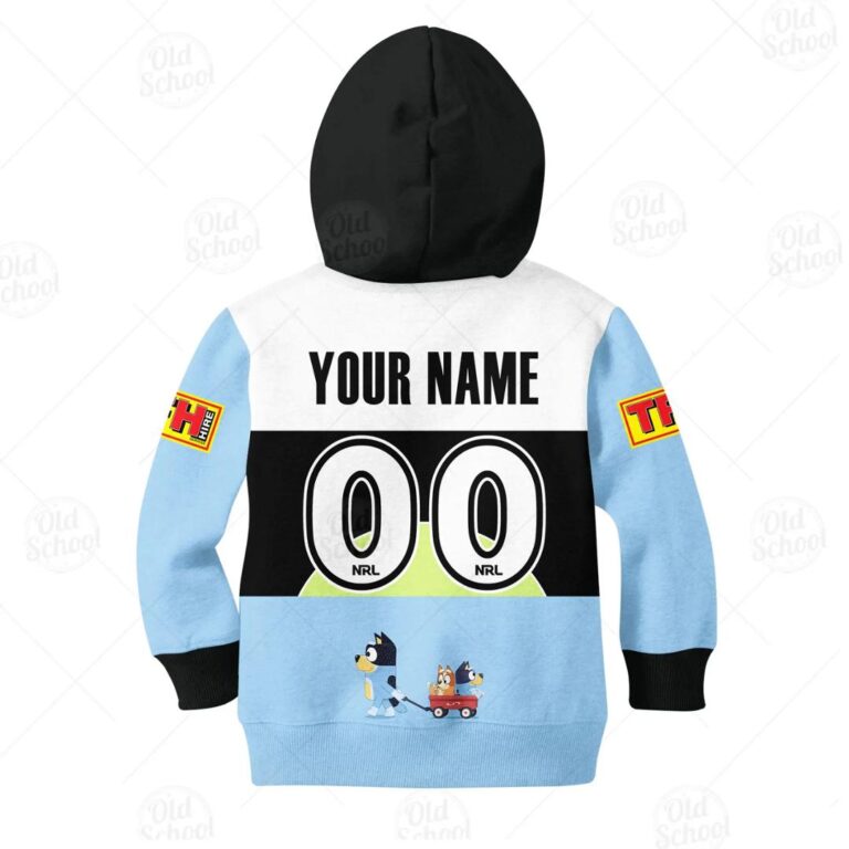 NRL Cronulla-Sutherland Sharks Custom Name Number Bluey Kids Pullover Hoodie