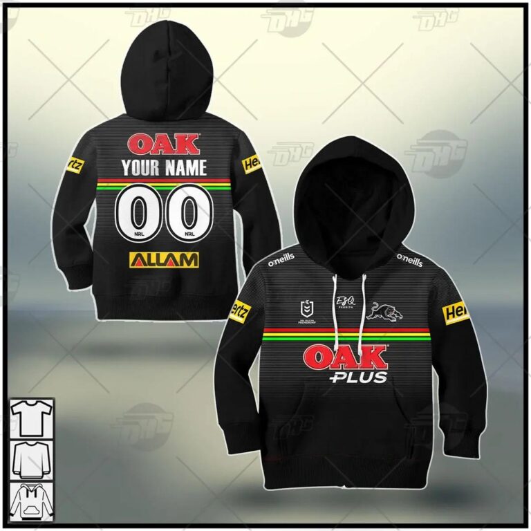NRL Penrith Panthers Custom Name Number 2021 Home Jersey Kids Pullover Hoodie