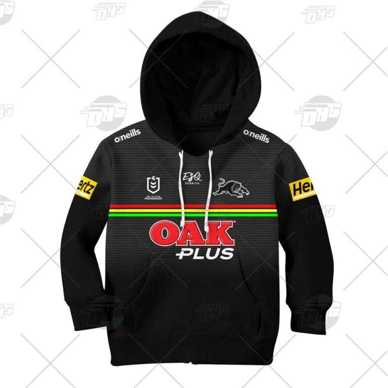 NRL Penrith Panthers Custom Name Number 2021 Home Jersey Kids Pullover Hoodie