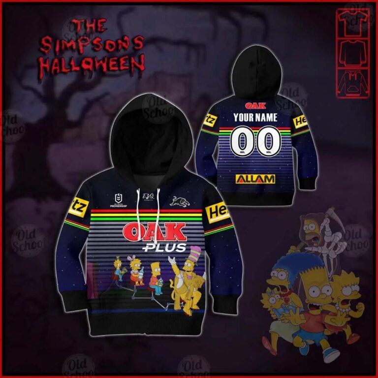 NRL Penrith Panthers Custom Name Number x The Simpsons 2020 Halloween Kids Pullover Hoodie