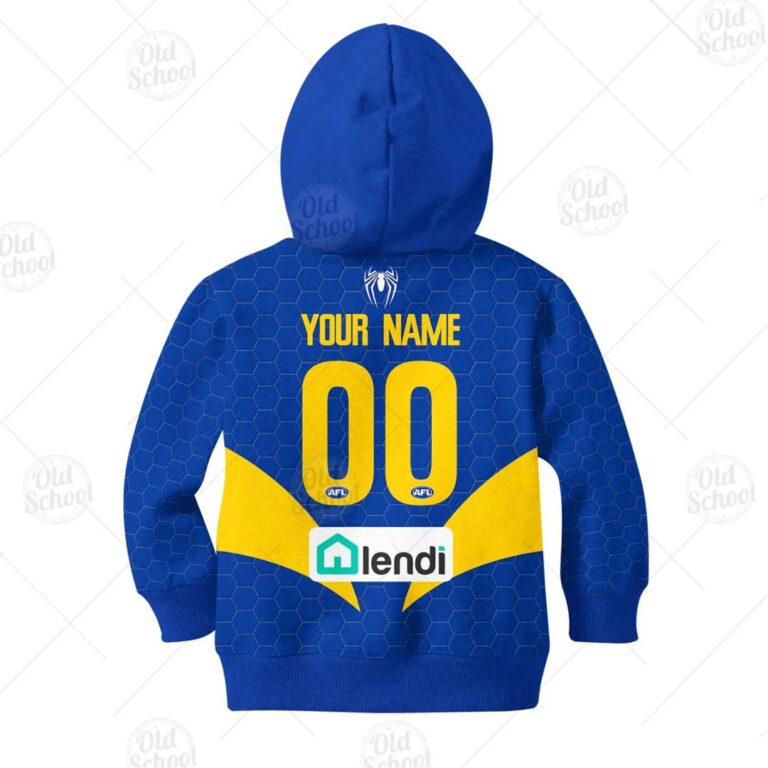 AFL West Coast Eagles Custom Name Number Spiderman 2020 Guernsey Kids Pullover Hoodie