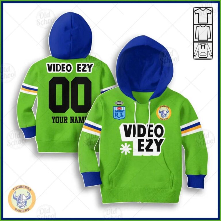 NRL Canberra Raiders Custom Name Number Vintage Retro1990 Kids Pullover Hoodie