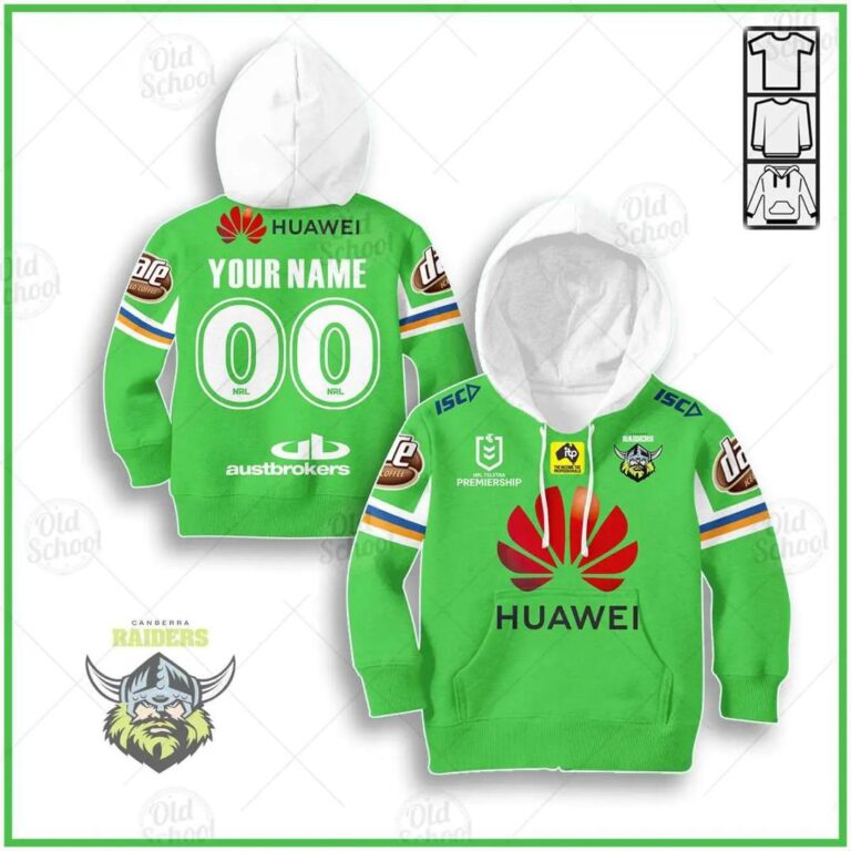 NRL Canberra Raiders Custom Name Number 2020 Home Jersey Kids Pullover Hoodie