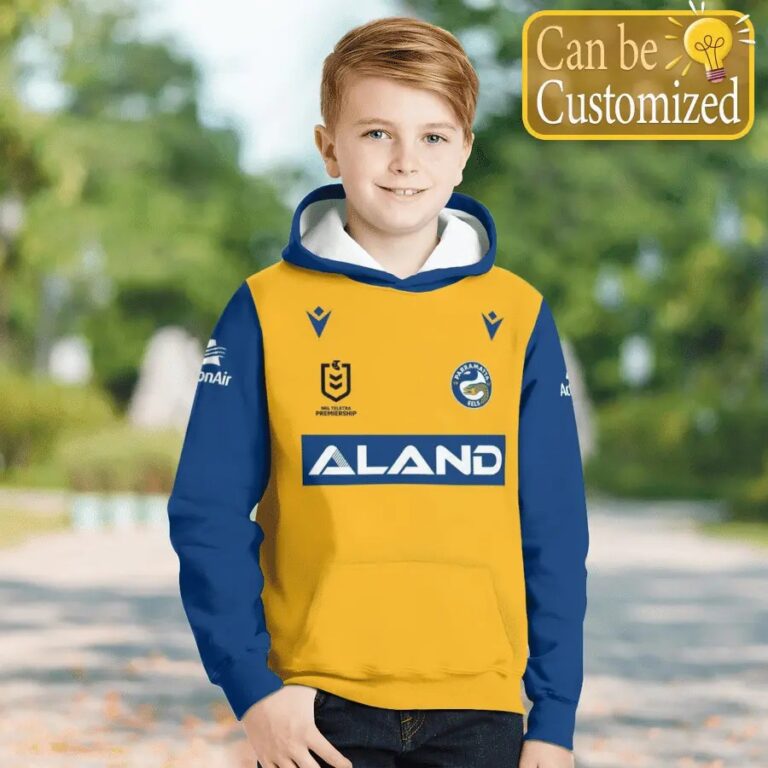 NRL Parramatta Eels Custom Name Number 2021 Away Jersey Kids Pullover Hoodie