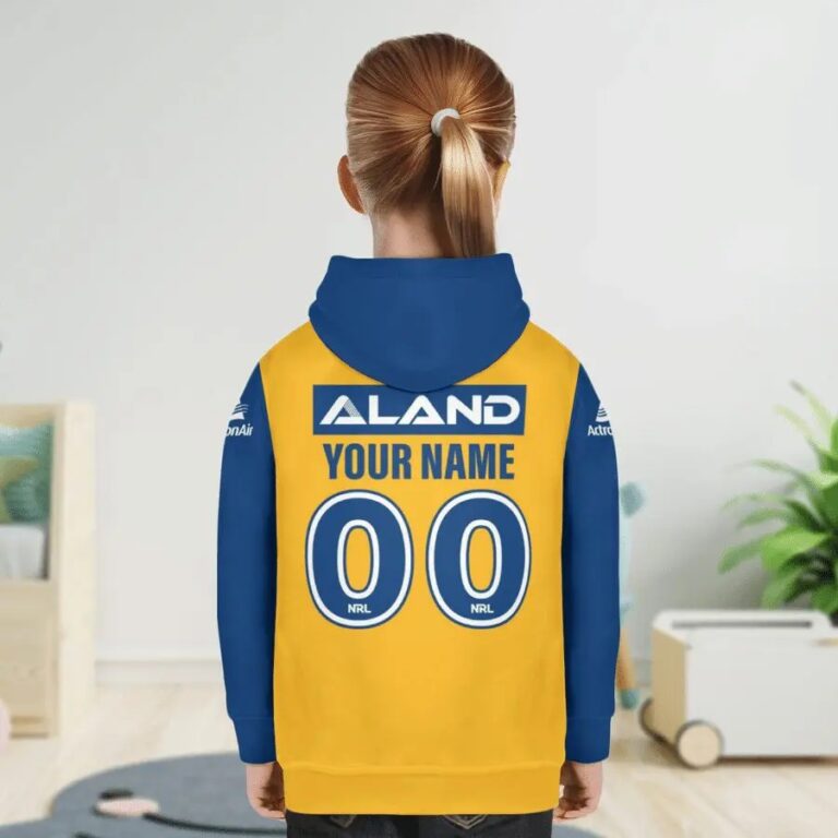 NRL Parramatta Eels Custom Name Number 2021 Away Jersey Kids Pullover Hoodie