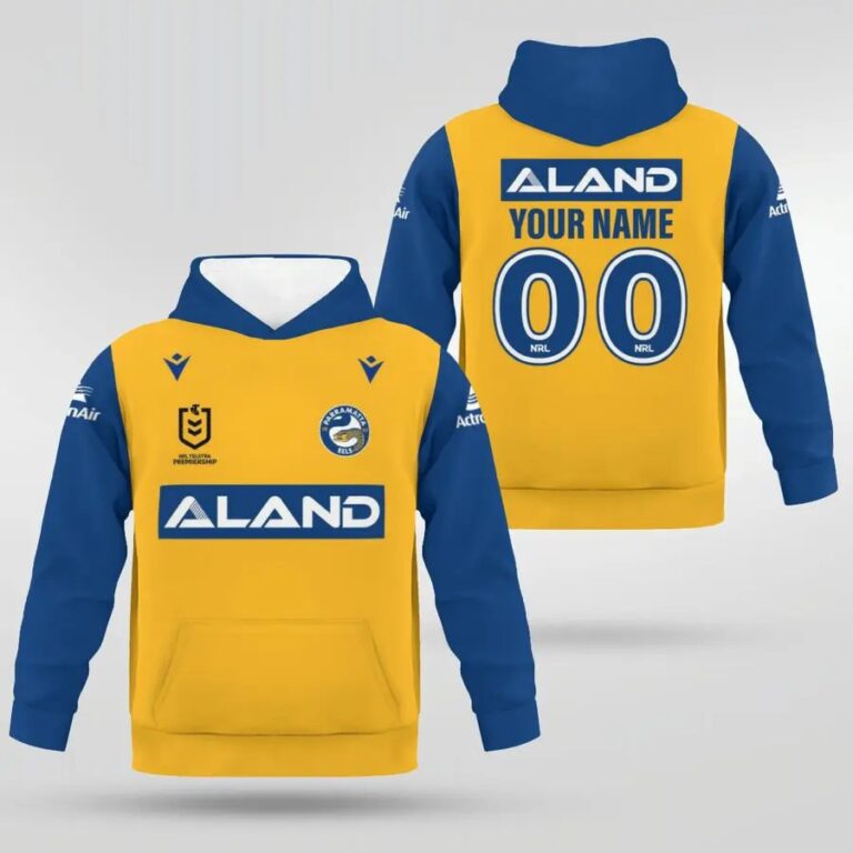 NRL Parramatta Eels Custom Name Number 2021 Away Jersey Kids Pullover Hoodie