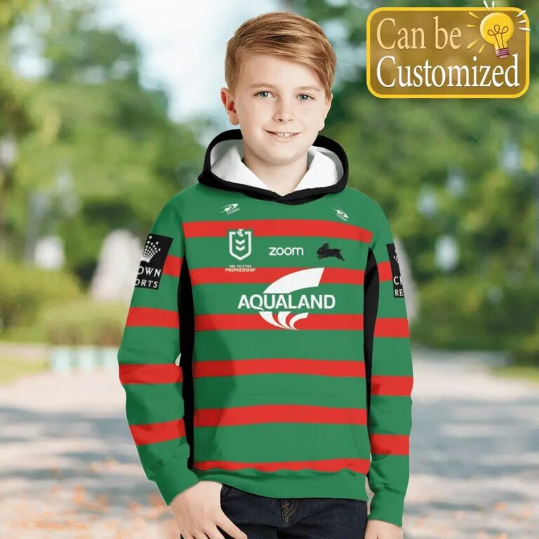NRL South Sydney Rabbitohs Custom Name Number 2021 Home Jersey Kids Pullover Hoodie