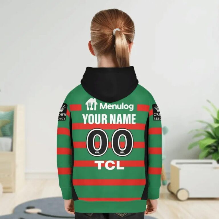 NRL South Sydney Rabbitohs Custom Name Number 2021 Home Jersey Kids Pullover Hoodie