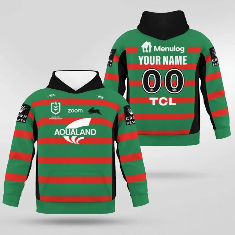 NRL South Sydney Rabbitohs Custom Name Number 2021 Home Jersey Kids Pullover Hoodie