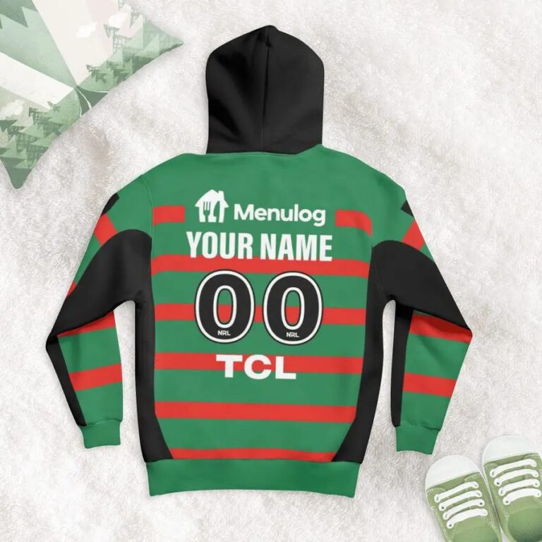 NRL South Sydney Rabbitohs Custom Name Number 2021 Home Jersey Kids Pullover Hoodie
